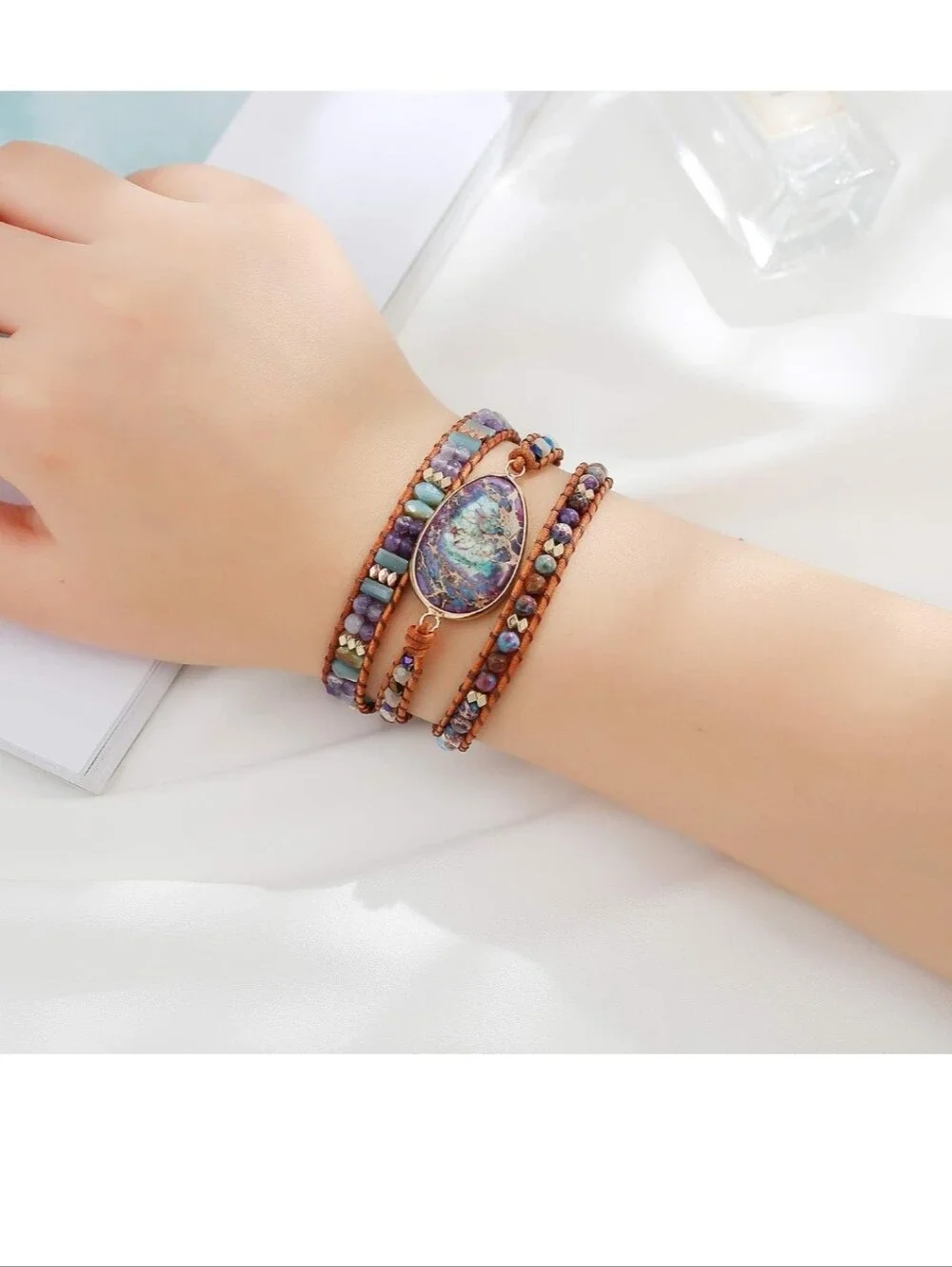 Multi-Stone Purple Turquoise Wrap Bracelet